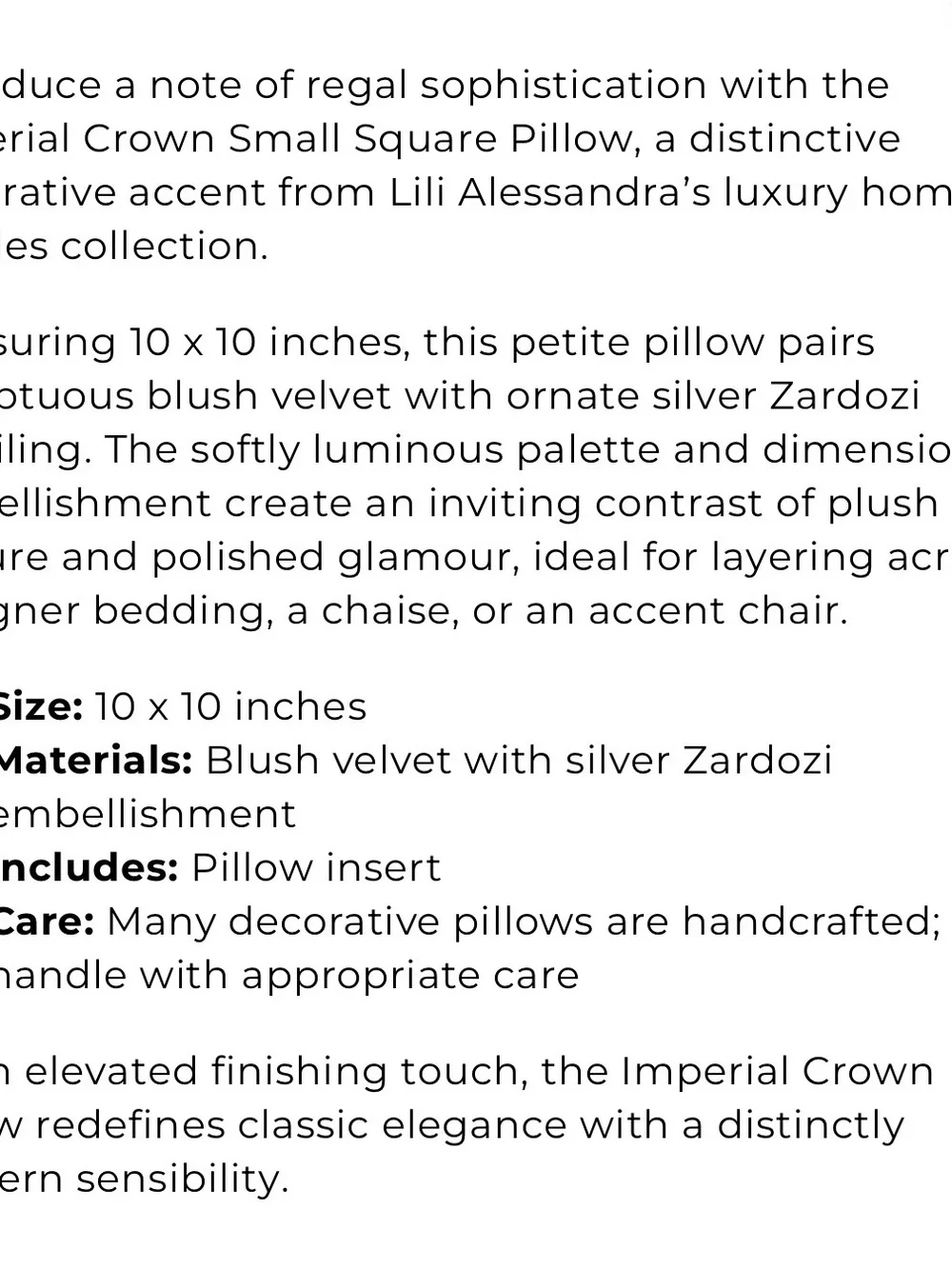 Lili Alessandra Cream Velvet Crown Pillow with Tassels NWOT 10x10 “ blush color
